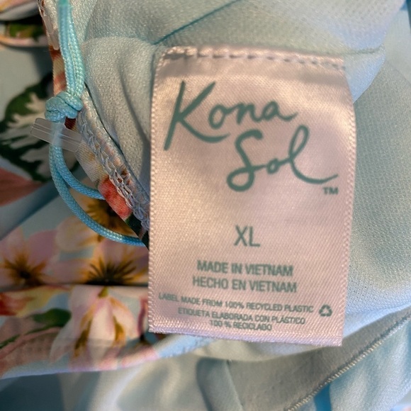 Kona Sol One Piece Blue Hawaiian Palm Floral Swimsuit NWT Size XL 16-18 - Picture 9 of 9